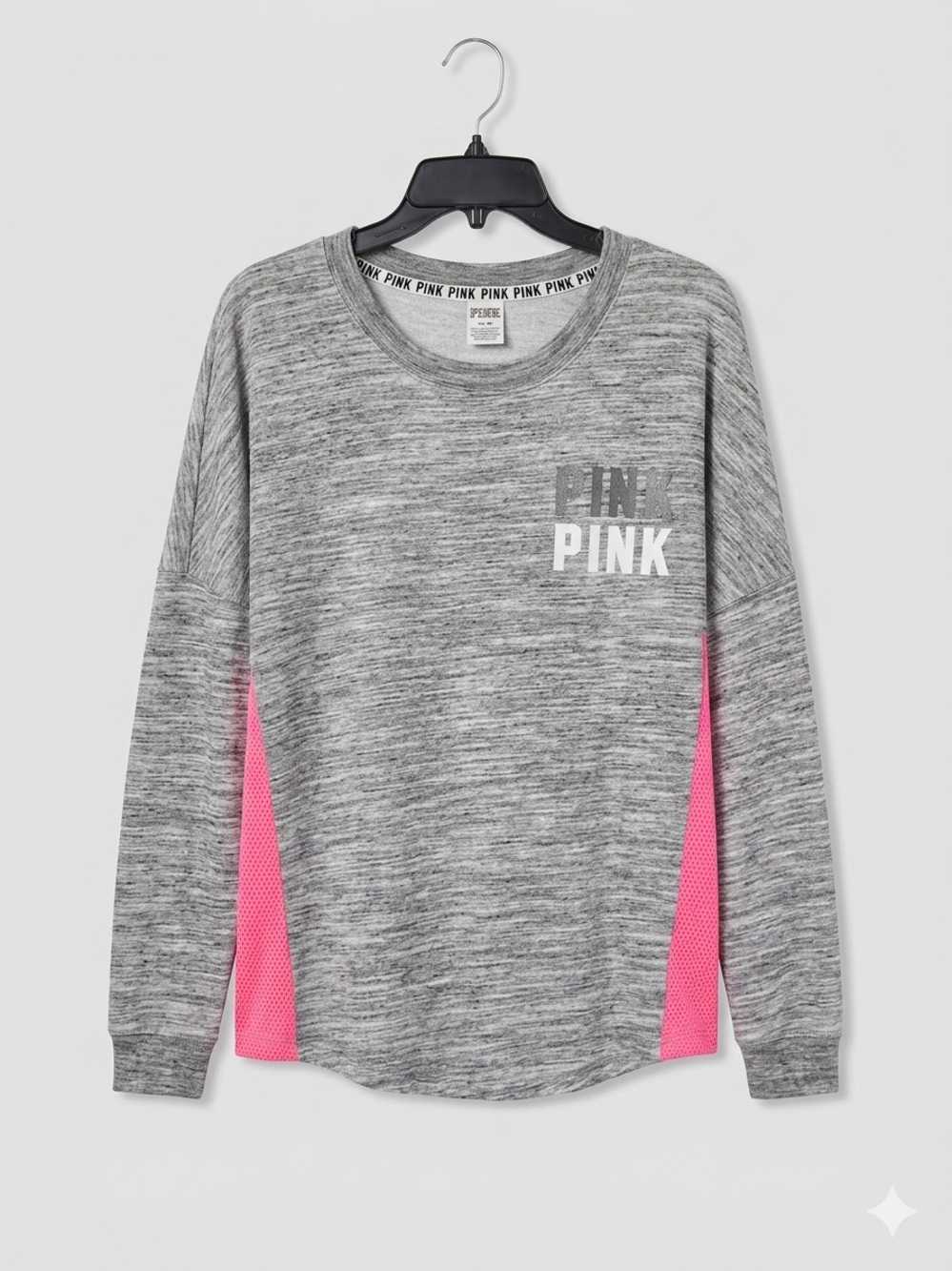 PINK Victoria's Secret Gray Heather long sleeve with hot pink mesh sides